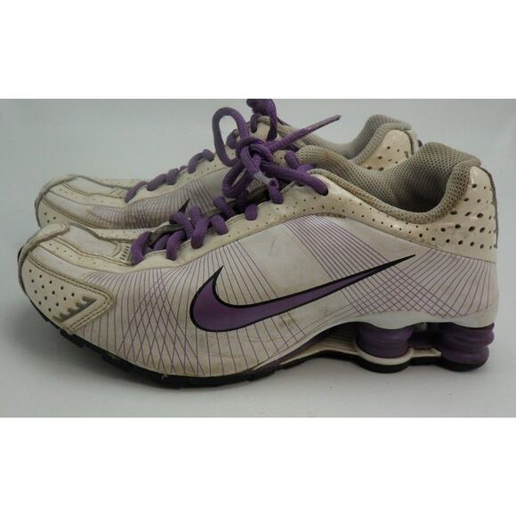 Nike Shox Youth White Purple Sneakers 5Y Lavender 6.5 Women 37.5